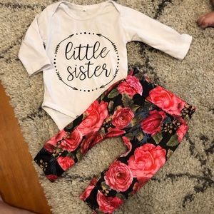 EUC little sister onesie and silky floral pants.